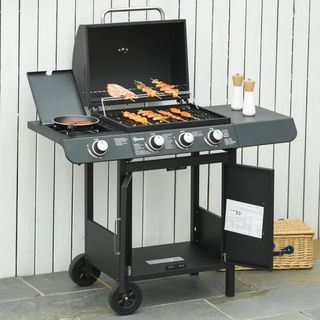 Barbecue a Gas con Coperchio, 4 Bruciatori da 11.6