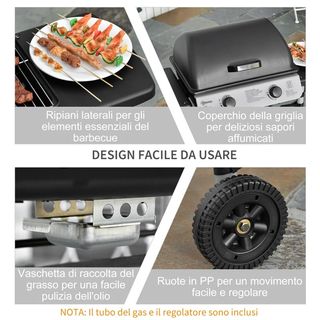 Barbecue a Gas con Coperchio, Bruciatori da 5.6kW,