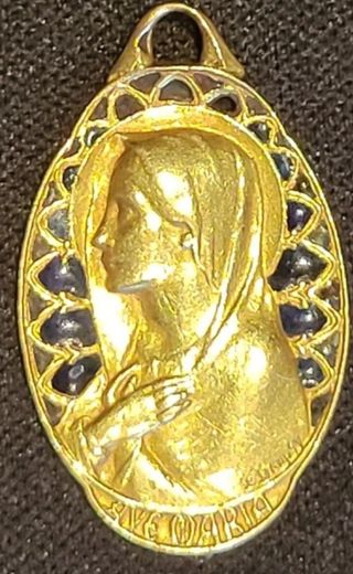 Antigua Colgante Medalla Francesa Art Deco Oro 18k