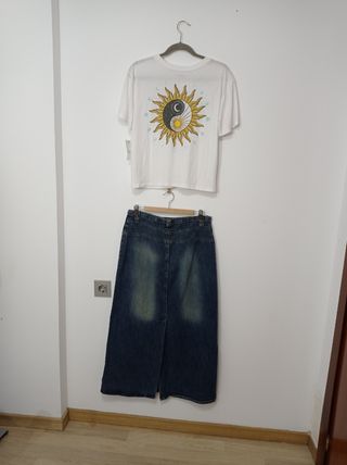 Conjunto falda vaquera maxi y camiseta