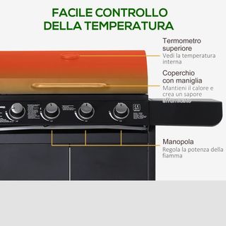 Barbecue a Gas a 5 Fornelli con Ripiani Laterali e