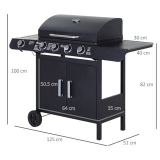 Barbecue a Gas a 5 Fornelli con Ripiani Laterali e