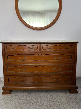 CAJONERA DE MADERA + MÁRMOL + ESPEJO