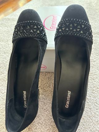 Zapatos de tacón imitación ante, color negro,37