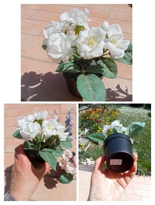 3 vasetti di piante con fiori finte