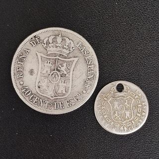 Plata.Dos Monedas Isabel II 1864 y 1848.