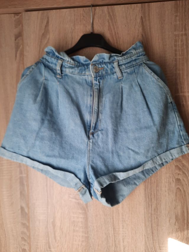 Pantalon tejano corto cintura rizada t38