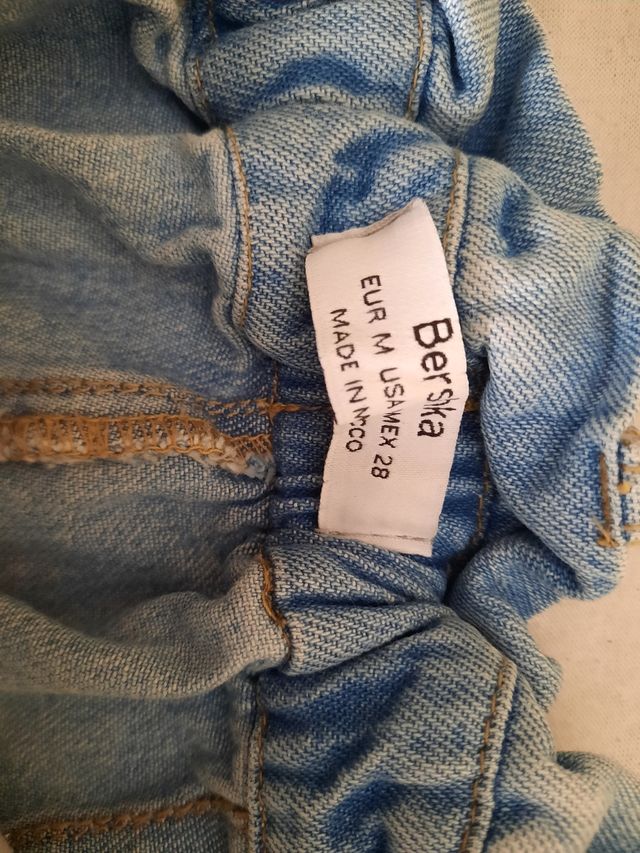 Pantalon tejano corto cintura rizada t38