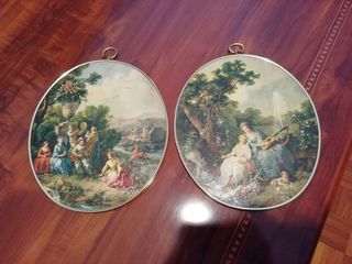 Cuadros Ovalados Antiguos Vintage Pareja Lote