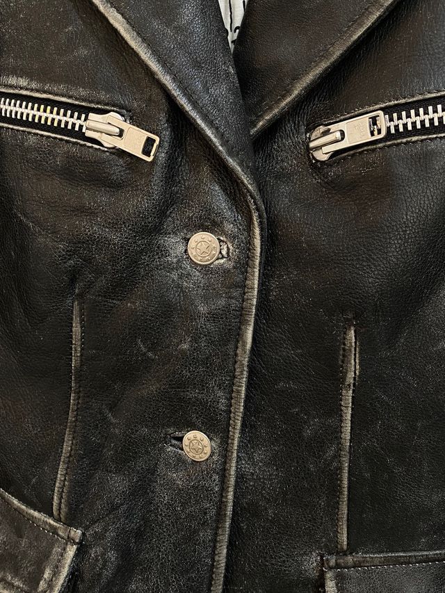 Chaqueta vintage, piel, efecto desgastada, años 90