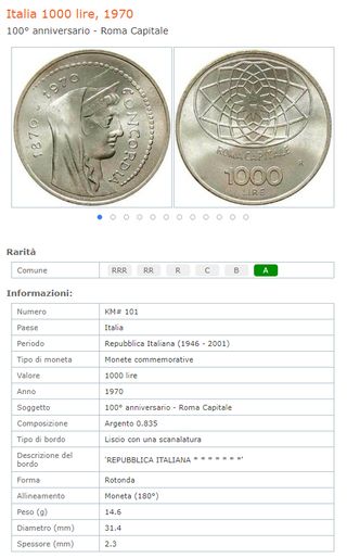 Moneta d'argento da 1000 Lire "Roma Capitale"