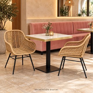 Silla mimbre con brazos para bar y restaurante