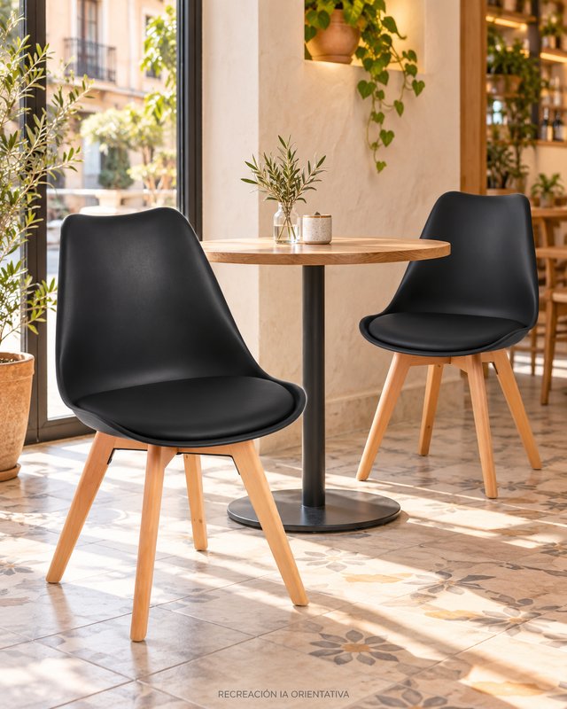Silla nórdica negra acolchada para bar hostelería