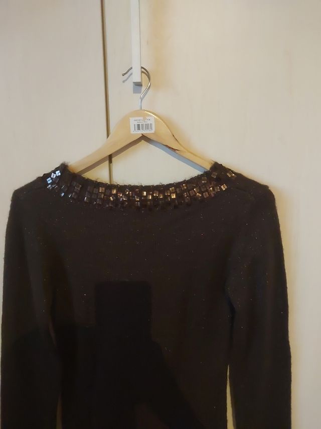 Jersey marrón mujer con lentejuelas cua