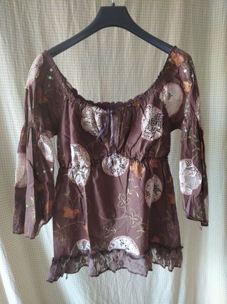 Blusa escote redondo fruncido T Única,  estampada