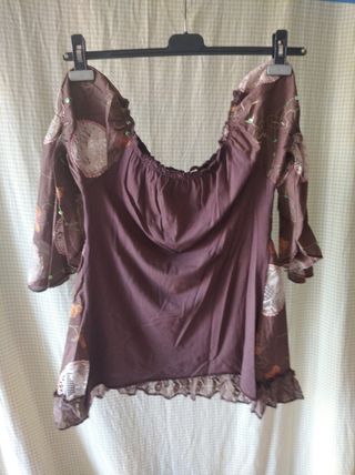 Blusa escote redondo fruncido T Única,  estampada