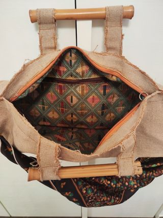 Borsa in tela juta con manici e tracolla