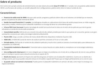 Barra de sonido Sony SA CT 290 291.