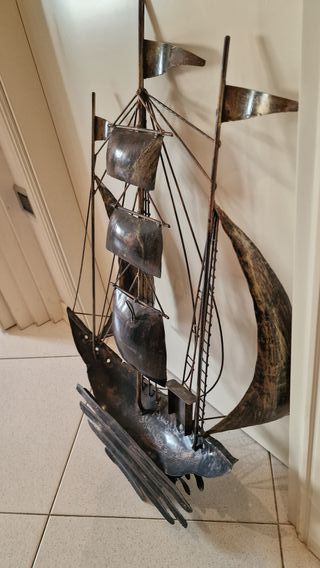 Barca Nave Veliero in ferro battuto bronzato 85x53