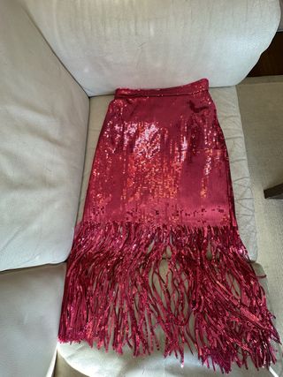 HM falda lentejuelas flecos rosa talla 36