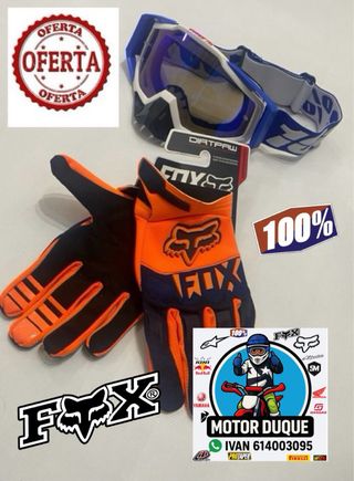 Conjunto guantes fox y gafas 100% enduro croos mtb