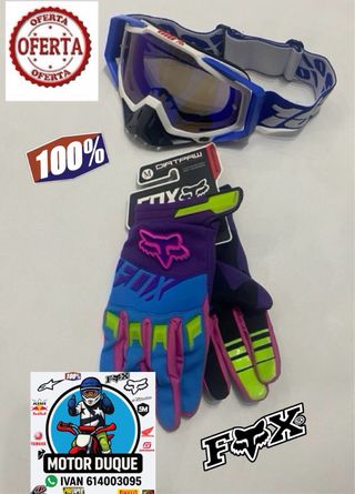 Conjunto guantes Fox y gafas 100% enduro motocross