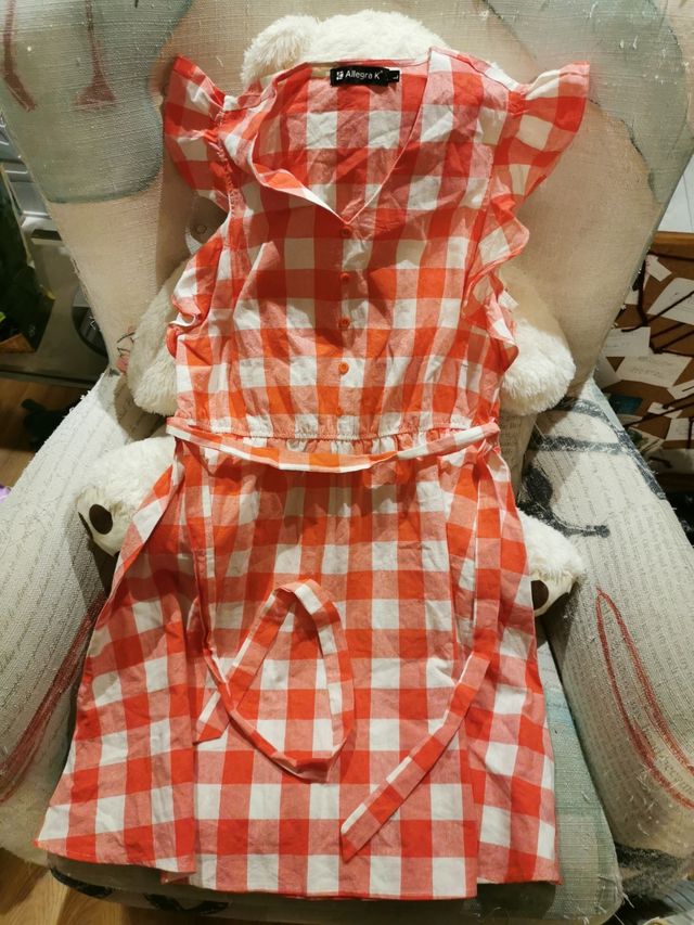 Vestido rojo y blanco a cuadros verano