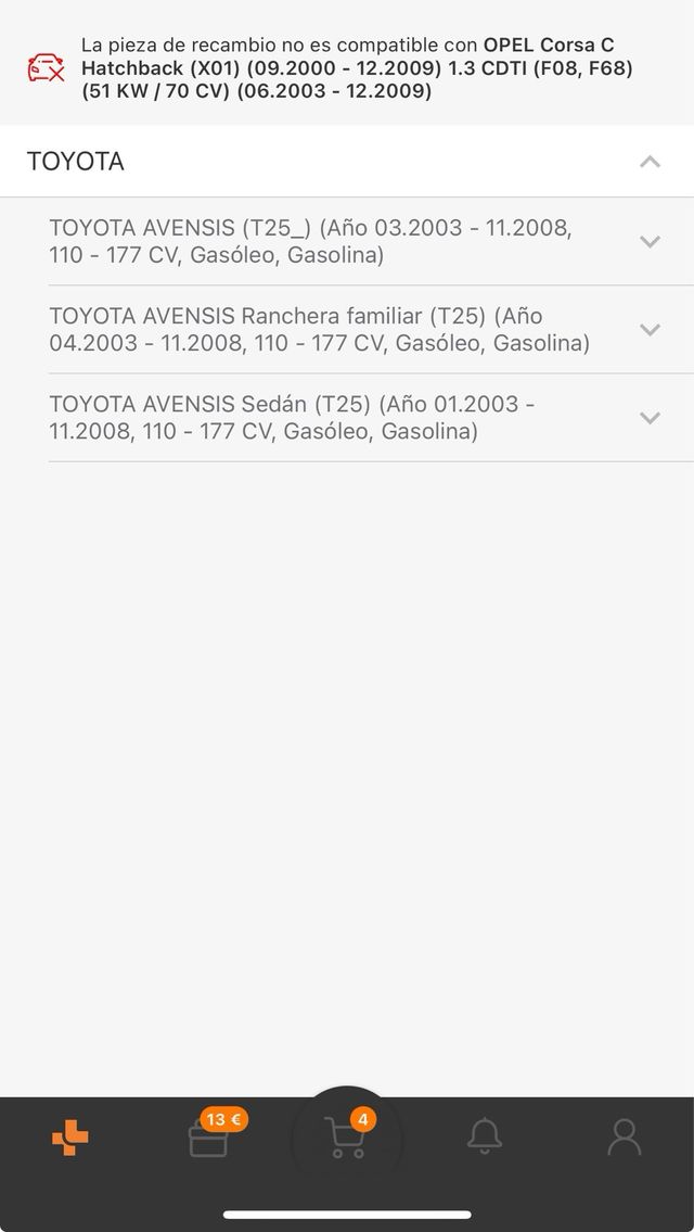 Amortiguador Toyota B4 delantero