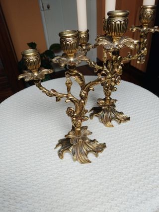 Pareja Candelabros barrocos de bronce