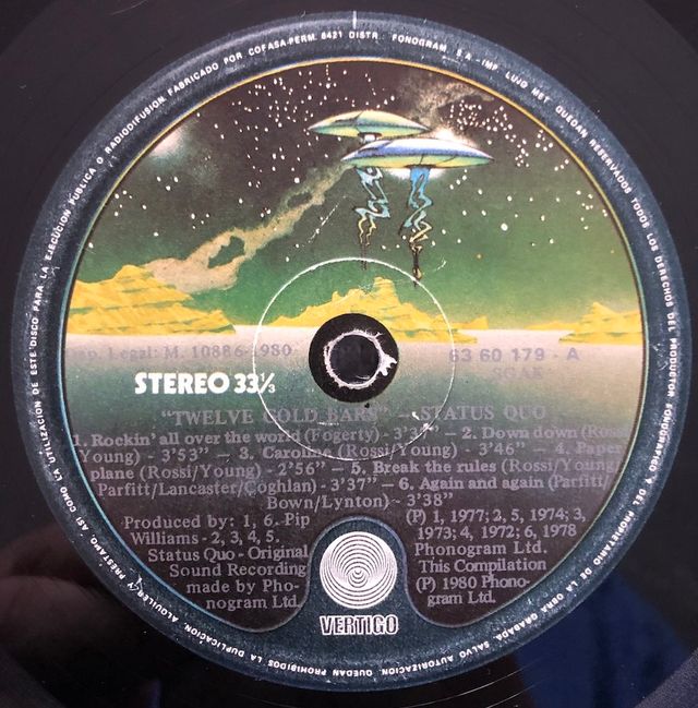 STATUS QUO - Disco in vinile a dodici barre d'oro 1974-80