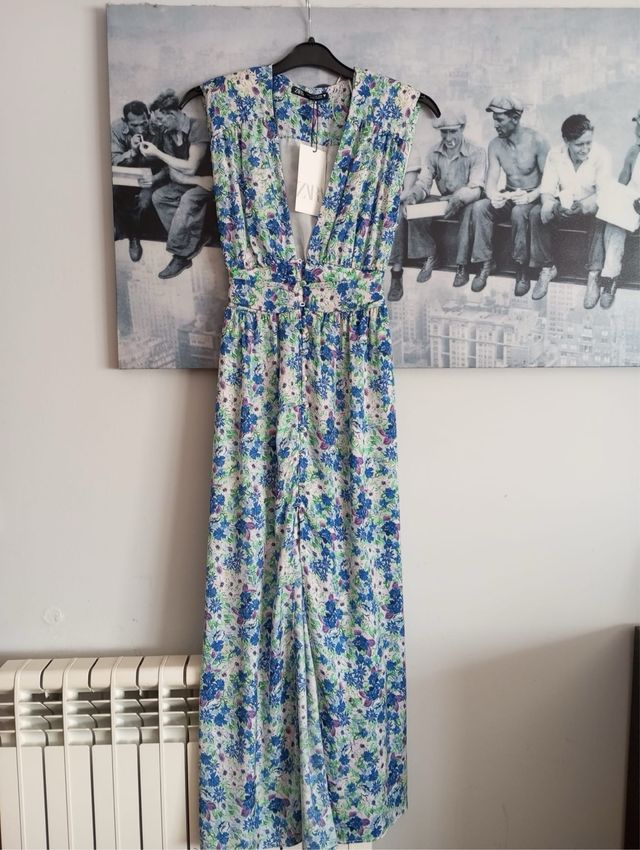 Vestido zara largo escote T.34/36 con etiqueta