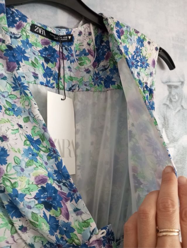 Vestido zara largo escote T.34/36 con etiqueta