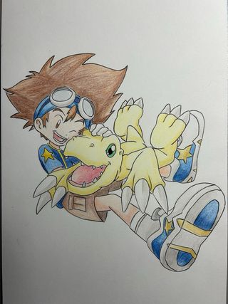 Lamina Taichi y agumon, digimon adventure