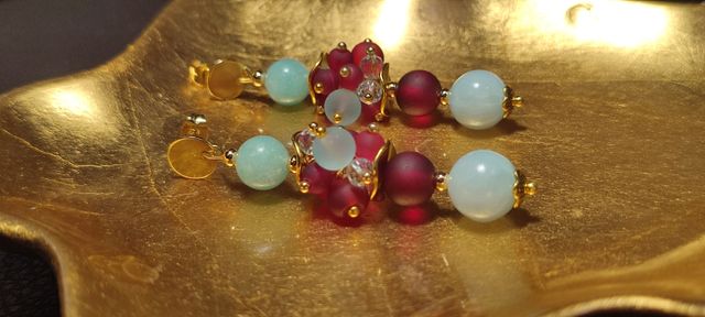 Orecchini giada turchese,bordo,oro