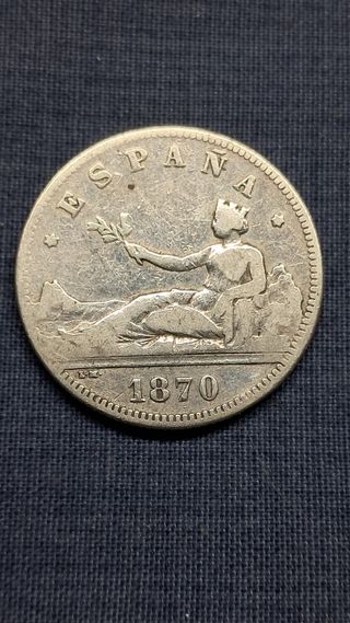 Moneda 2 pesetas 1870 plata. 