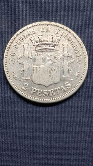 Moneda 2 pesetas 1870 plata. 