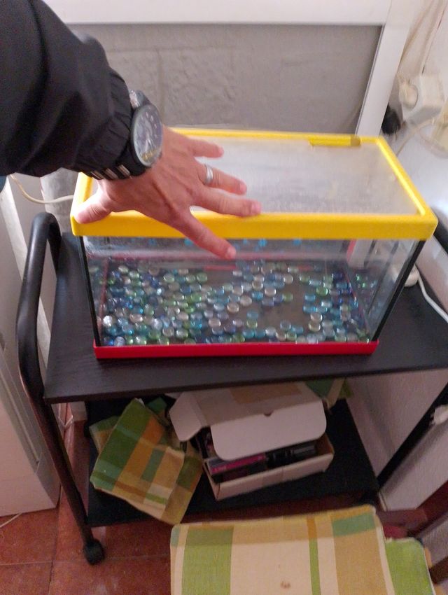 Pecera con luz i cristales de colores 