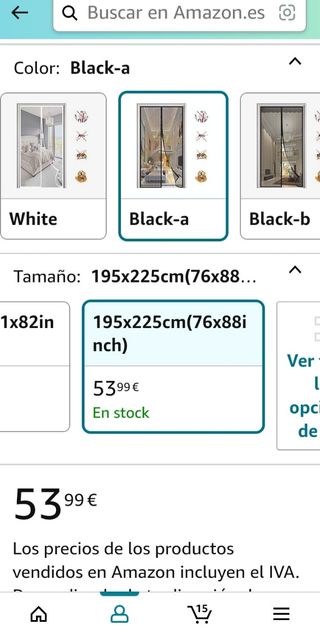 Cortina mosquitera magnética negra  198x226