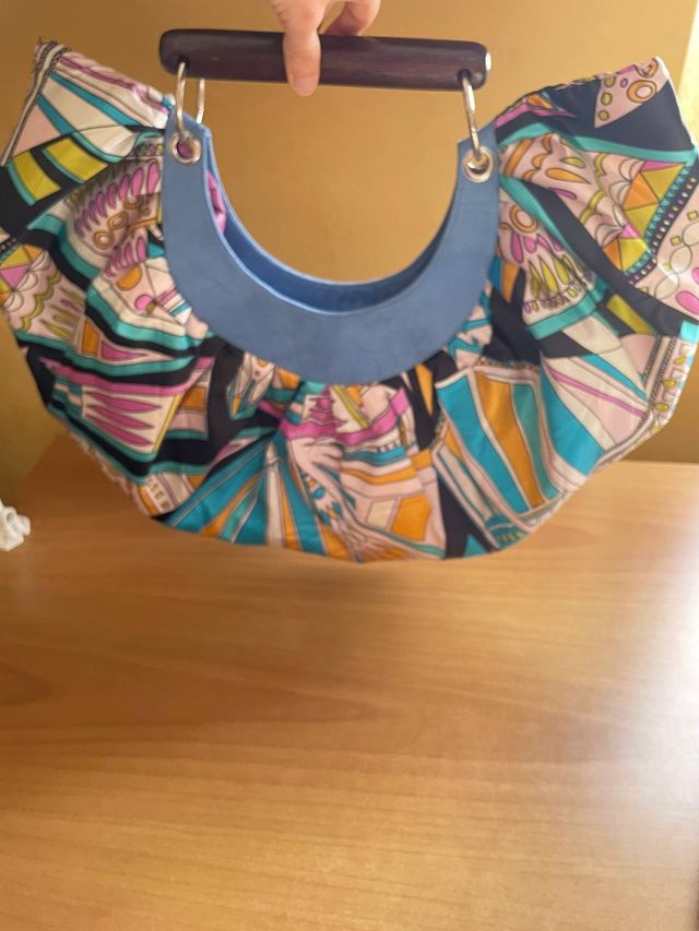 Borsa Fantasia Multicolore con Manico in Legno