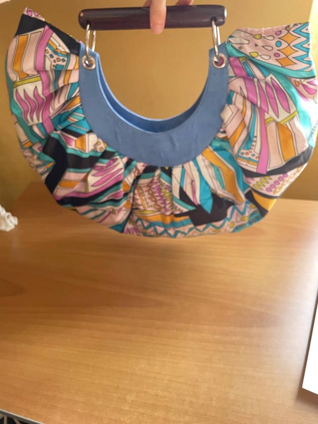 Borsa Fantasia Multicolore con Manico in Legno