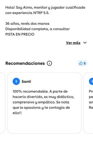 Clases particulares Tenis PISTA INCLUIDA en precio