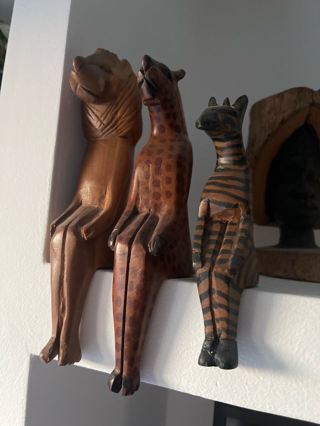 6pz Statuette legno animali vintage