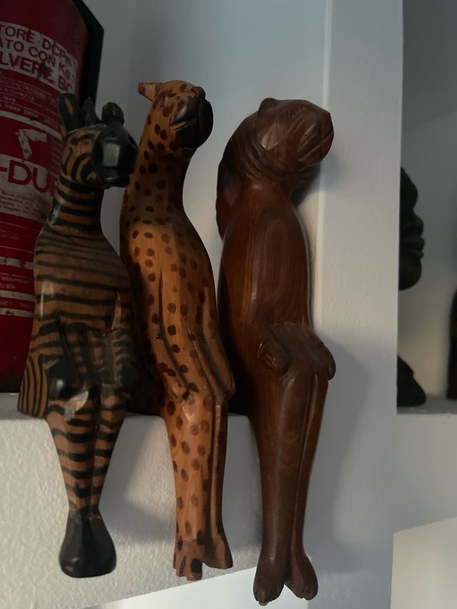 6pz Statuette legno animali vintage