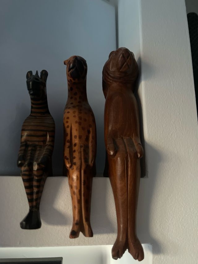 6pz Statuette legno animali vintage