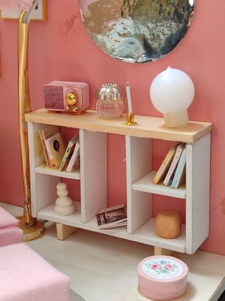 Casa muñecas miniatura casita maqueta salón rosa