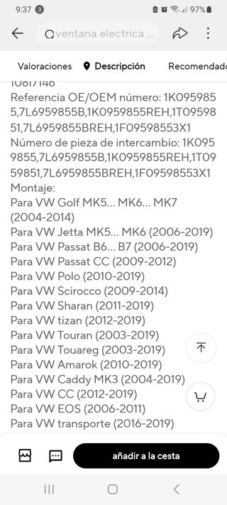 ELEVALUNAS SEAT, VW, SKODA