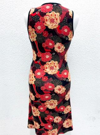 Vestido rojo y negro retro ajustado floral