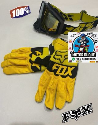 Conjunto guantes de motocross fox gafas 100% 