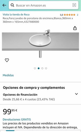 Lavabo modelo foro de Roca