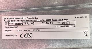 PLACA INDUCCIÓN BALAY. Precio negociable.